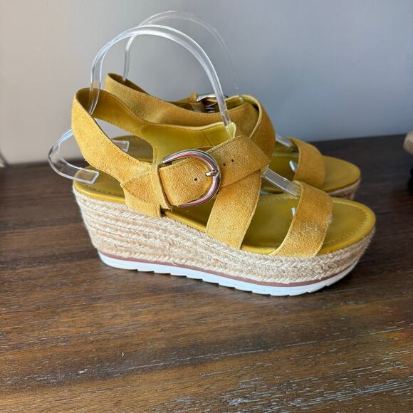 Marc Fisher Woman’s Zain Espadrille Mustard Wedge Suede Sandals-Size 8M - Picture 3 of 11